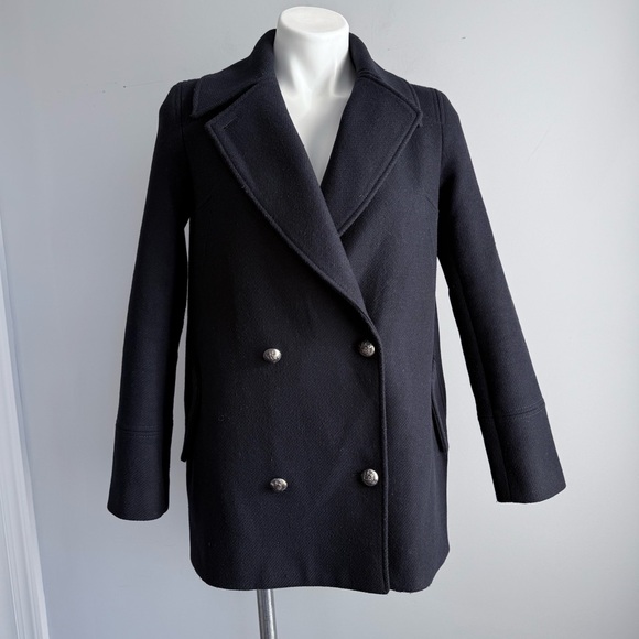 ba&sh Skimma Wool Blend Double Breasted Peacoat Jacket Navy 0 XS Oversized Boxy - Picture 3 of 16